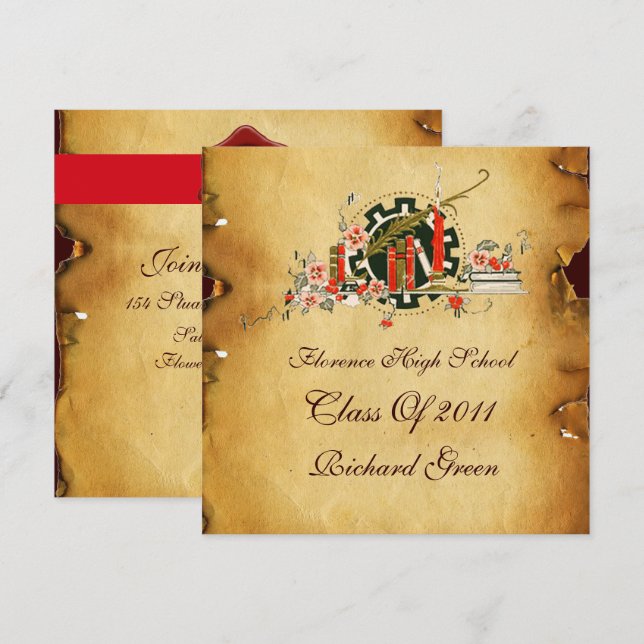 GRADUATION PARCHMENT RED WAX SEAL MONOGRAM INVITATION (Front/Back)