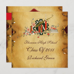 GRADUATION PARCHMENT RED WAX SEAL MONOGRAM INVITATION