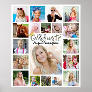 Graduation Party 19 Photo Collage Brush Typography Poster