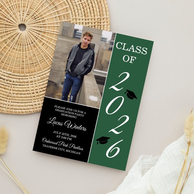 Graduation Party 2020 Grad Hat Green Invitation (Creator Uploaded)