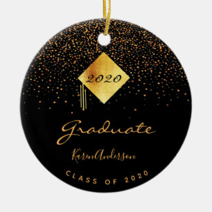 Graduation party 2020 graduate black gold cap ceramic ornament