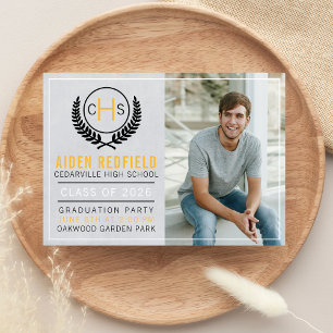 Graduation Party 2020 Monogram Yellow Invitation