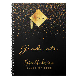 Graduation party 2021 graduate black gold confetti notebook