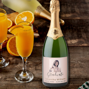 Graduation party 2021 rose gold pink photo  sparkling wine label
