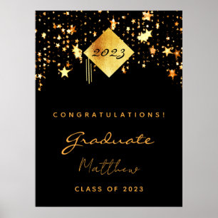 Graduation party 2022 black gold stars graduate poster