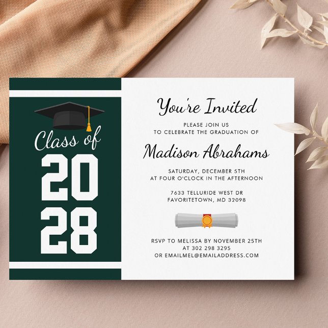Graduation Party 2025 Grad Green White Invitation (Creator Uploaded)