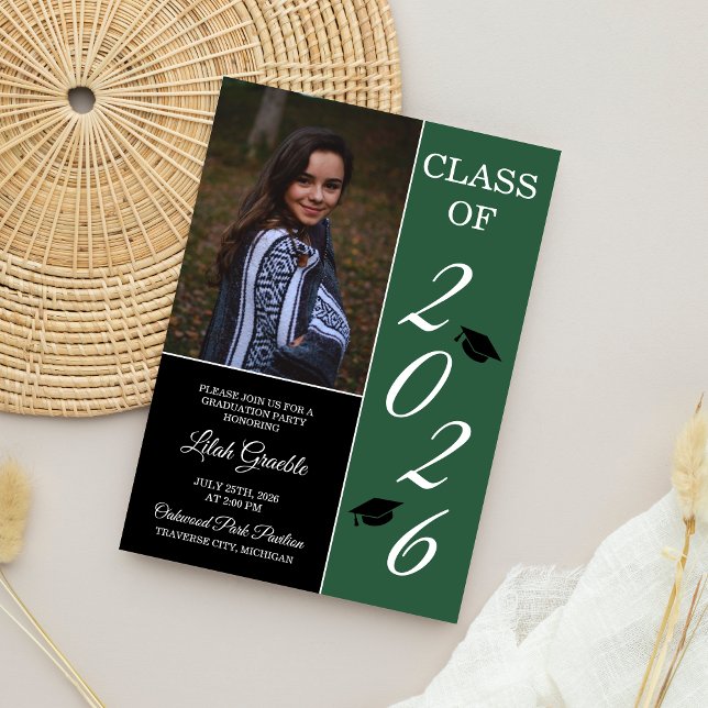 Graduation Party 2025 Grad Hat Green Invitation (Creator Uploaded)