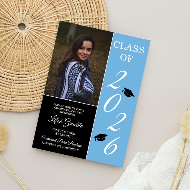Graduation Party 2025 Grad Hat Light Blue Invitation (Creator Uploaded)