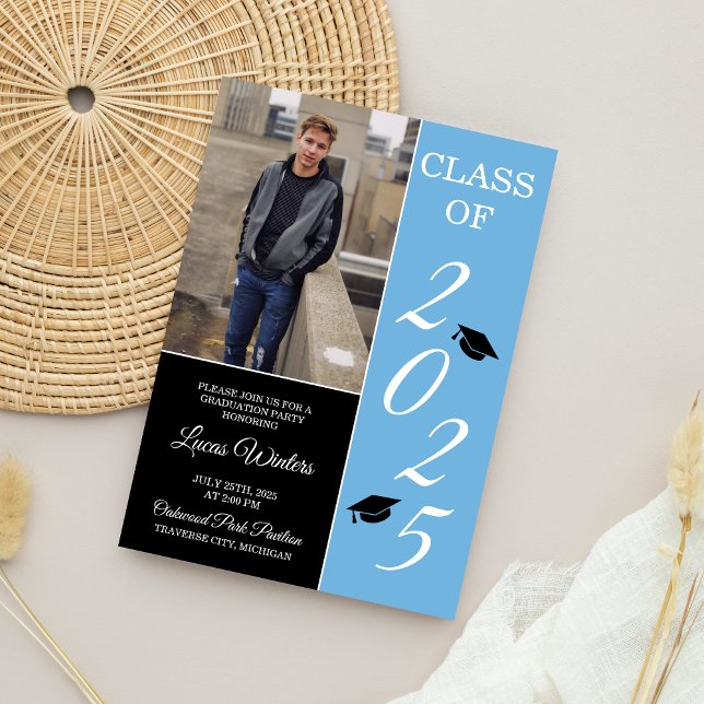 Graduation Party 2025 Grad Hat Light Blue Invitation (Creator Uploaded)