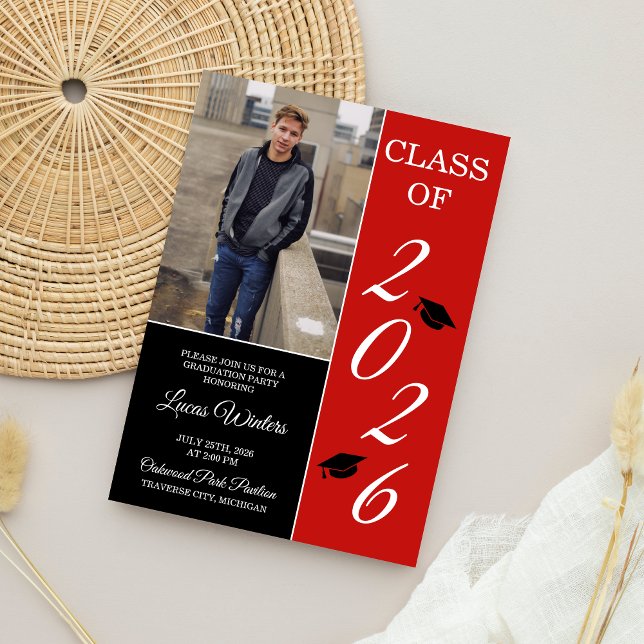 Graduation Party 2025 Grad Hat Red Invitation (Creator Uploaded)