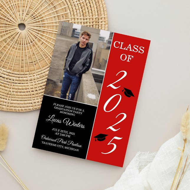 Graduation Party 2025 Grad Hat Red Invitation (Creator Uploaded)