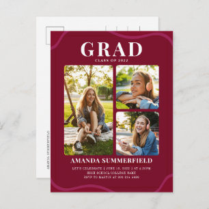 Graduation Party 2025 Grad Photos Burgundy Invitation Postcard