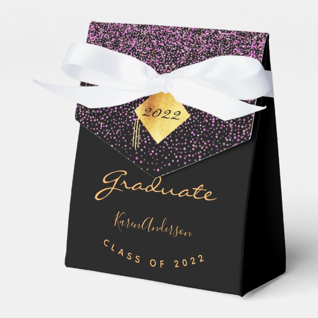 Graduation party 2025 graduate black gold purple favour box (Front Side)