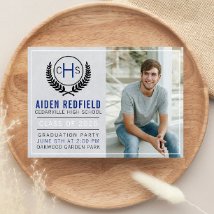 Graduation Party 2025 Monogram Blue Invitation