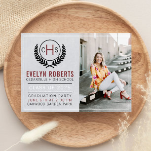 Graduation Party 2025 Monogram Maroon Invitation