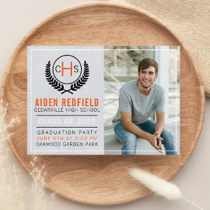 Graduation Party 2025 Monogram Orange Invitation