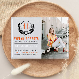 Graduation Party 2025 Monogram Orange Invitation