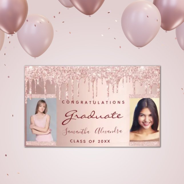 Graduation party 2025 photo rose gold glitter drip banner (Creator Uploaded)