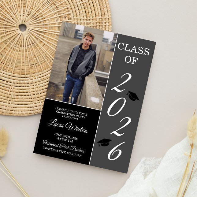 Graduation Party 2026 Grad Hat Grey Invitation (Creator Uploaded)