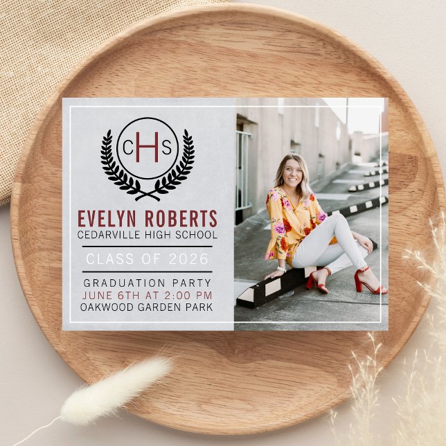 Graduation Party 2026 Monogram Maroon Invitation (Creator Uploaded)