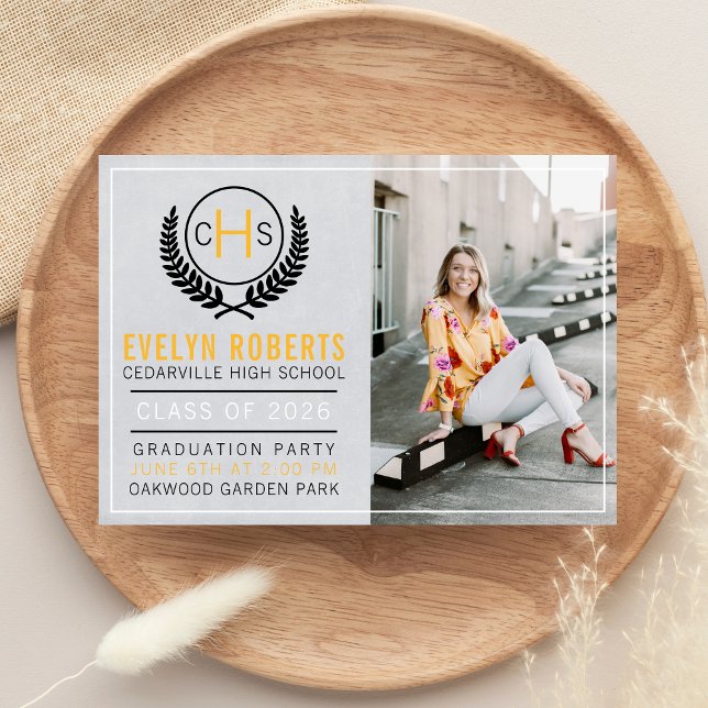 Graduation Party 2026 Monogram Yellow Invitation (Creator Uploaded)