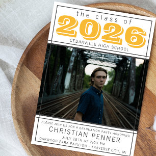 Graduation Party 2026 Open House Photo Yellow Invitation