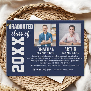Graduation Party - 2 Photos Navy Blue Color Invitation
