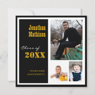 Graduation Party 3 Photo black Invitation