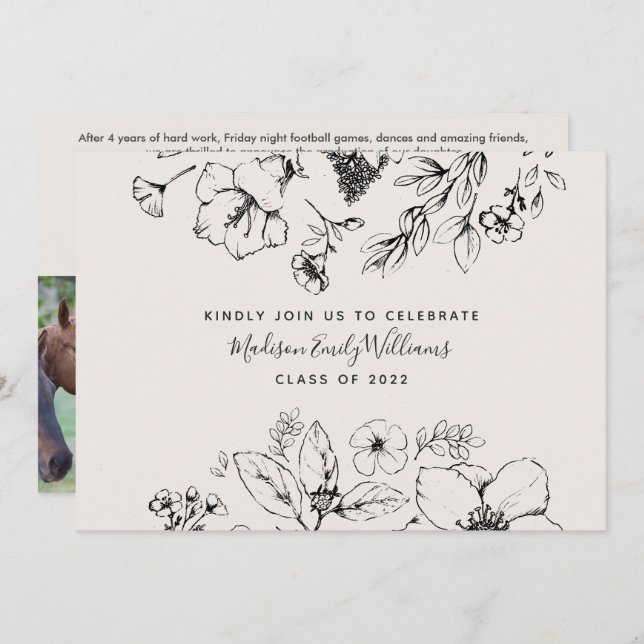 Graduation Party 3 Photo Botanical Script Invitation (Front/Back)