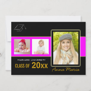 Graduation Party 3 Photos pink Invitation
