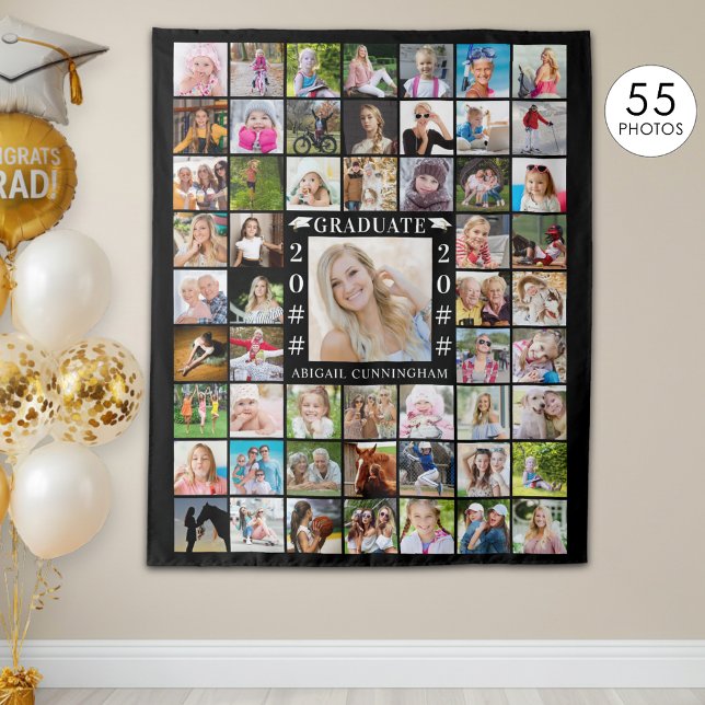 Graduation Party 55 Photo Collage Backdrop Custom Tapestry (Creator Uploaded)