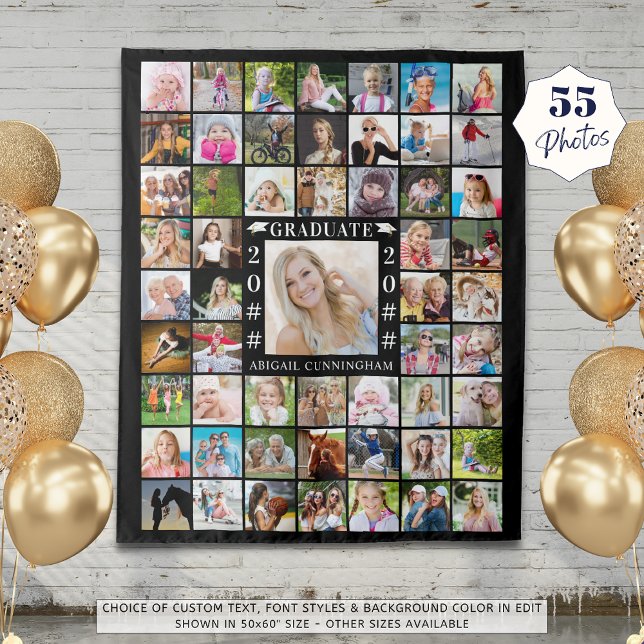 Graduation Party 55 Photo Collage Backdrop Custom Tapestry (Creator Uploaded)