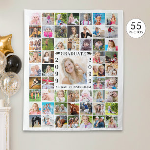 Graduation Party 55 Photo Collage Backdrop White Tapestry