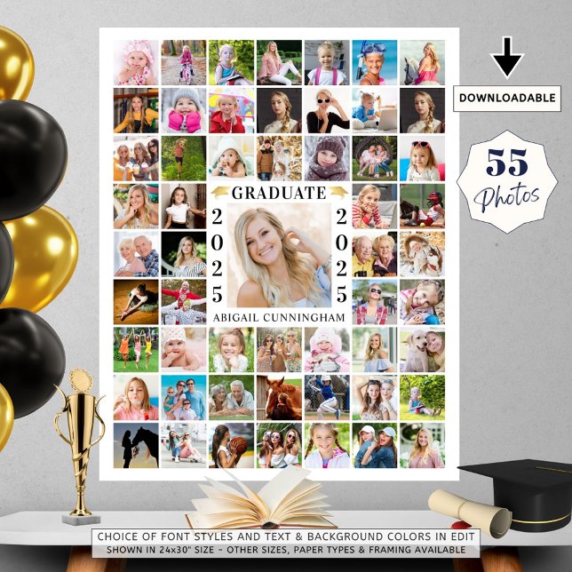 Graduation Party 55 Photo Collage Custom Colour Poster (Creator Uploaded)