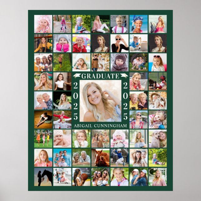 Graduation Party 55 Photo Collage Green Poster (Front)