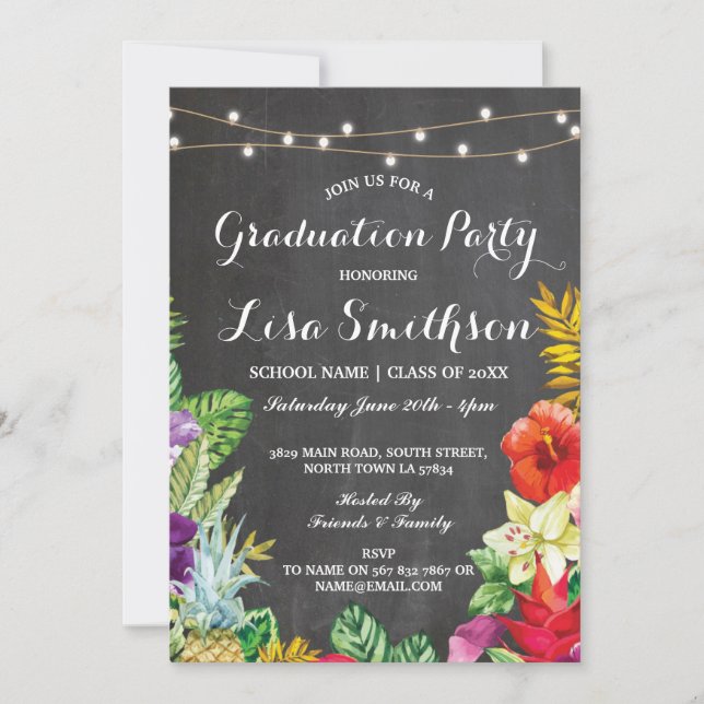 Graduation Party Aloha Tropical Luau Lights Invite (Front)