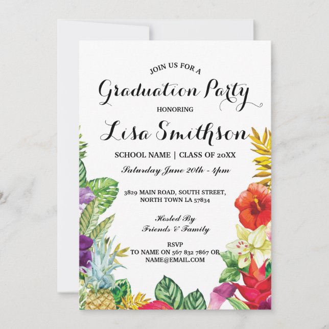 Graduation Party Aloha Tropical Luau Party Invite (Front)
