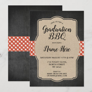 Graduation Party BBQ Invite Red Gingham Burlap