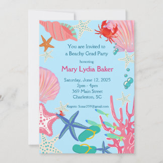 Graduation Party Beach Design with Customisation Invitation