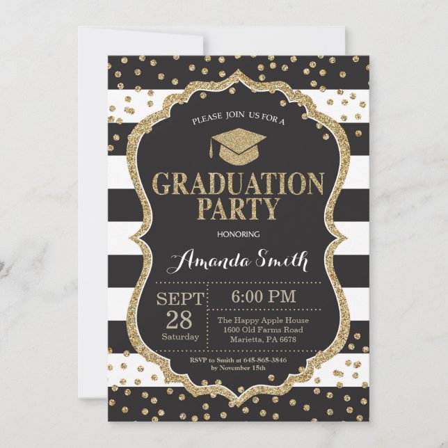 Graduation Party Black and Gold Glitter Invitation (Front)