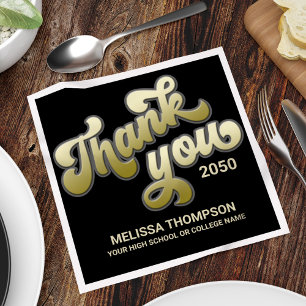 Graduation Party Black and Gold Thank You Napkin