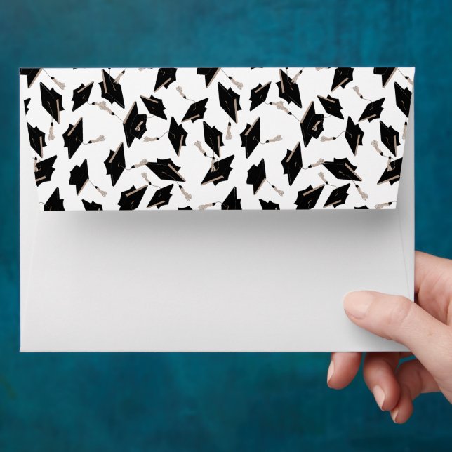 Graduation Party Black and White Mortarboard  Envelope (Hand)