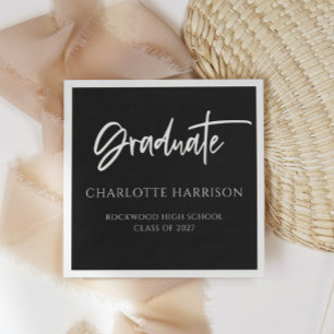 Graduation Party Black and White Script Napkin