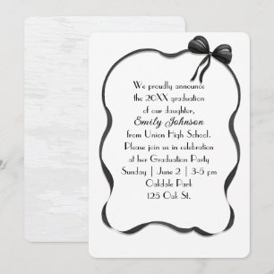 Graduation Party Black Bow And Ribbon Frame Invitation