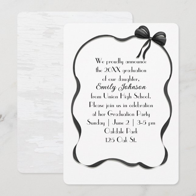 Graduation Party Black Bow And Ribbon Frame Invitation (Front/Back)