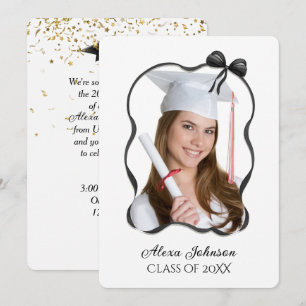 Graduation Party Black Bow And Ribbon Frame Invitation