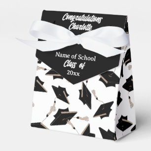 Graduation Party Black Caps on White Thank You  Favour Box