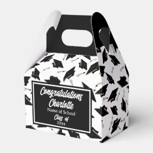 Graduation Party Black Caps on White Thank You  Favour Box