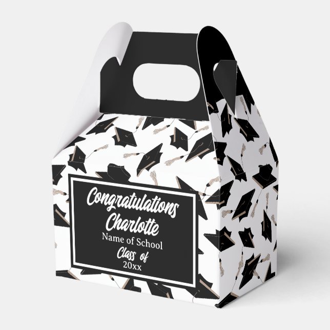 Graduation Party Black Caps on White Thank You  Favour Box (Front Side)