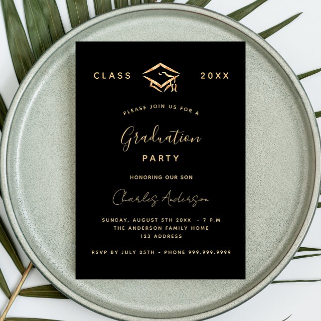 Graduation party black gold 2025 minimalist invitation (Creator Uploaded)